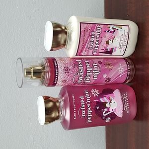 Bath & Body Works Twisted Peppermint 3 Piece Body Care Bundle Set (2022)